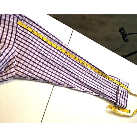 MICHAEL KORS- MENS PURPLE PLAID BUTTON FRONT 100% COTTON SHIRT SIZE NECK 17 TALL - Picture 5 of 7